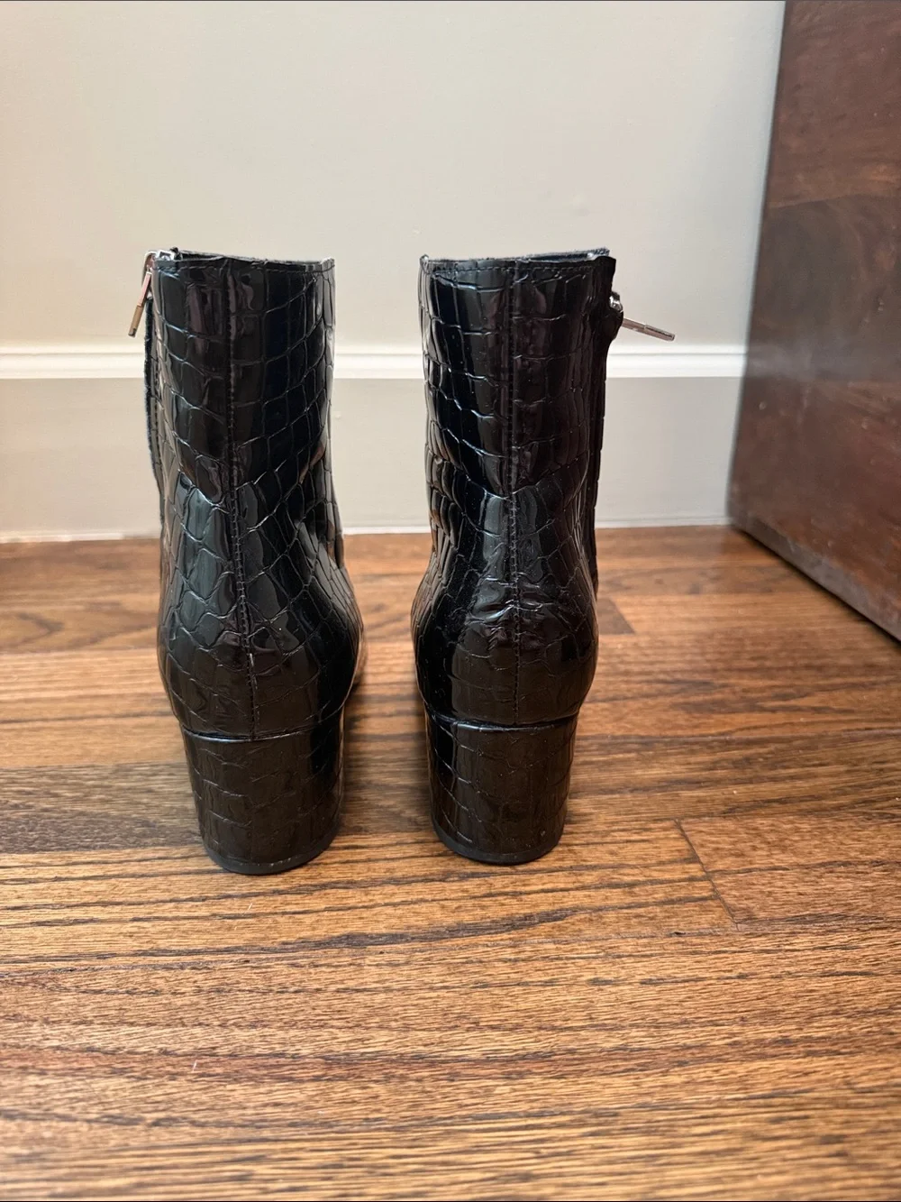 Dolce Vita Black Croc-Embossed Pointed Ankle Booties